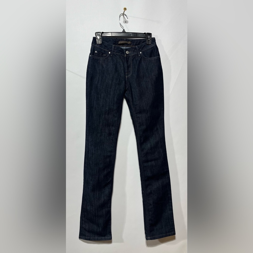 ZARA WOMAN Dark Blue‎ Mid-Rise Straight Jeans Size 4 (Waist 26) Inseam 34”